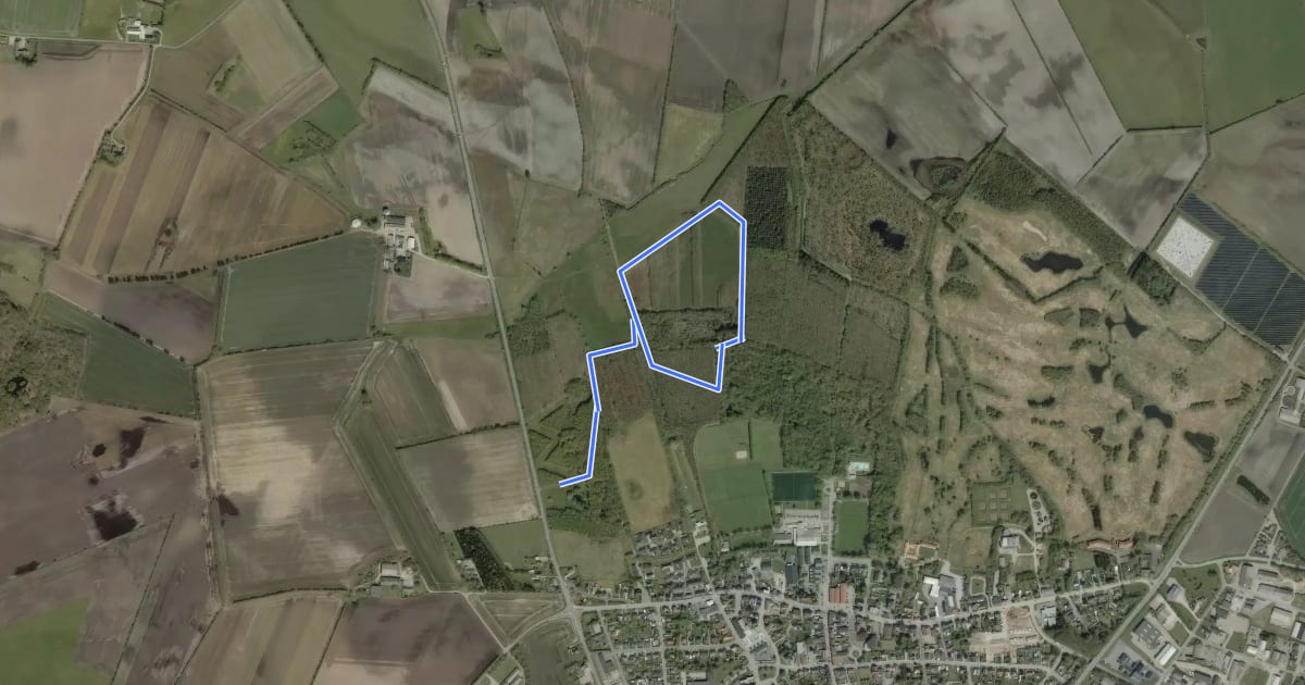 Маршрут Toftlund Skov, rød rute на спутниковом снимке