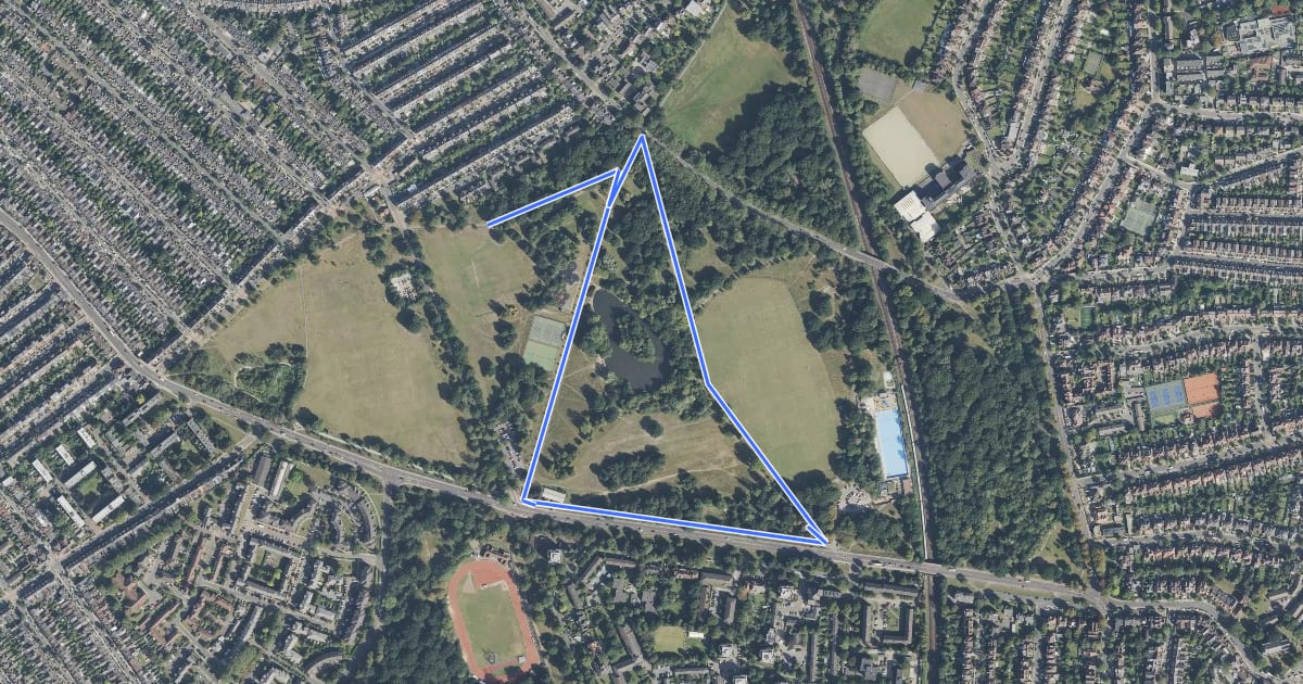 Маршрут Tooting Common parkrun на спутниковом снимке