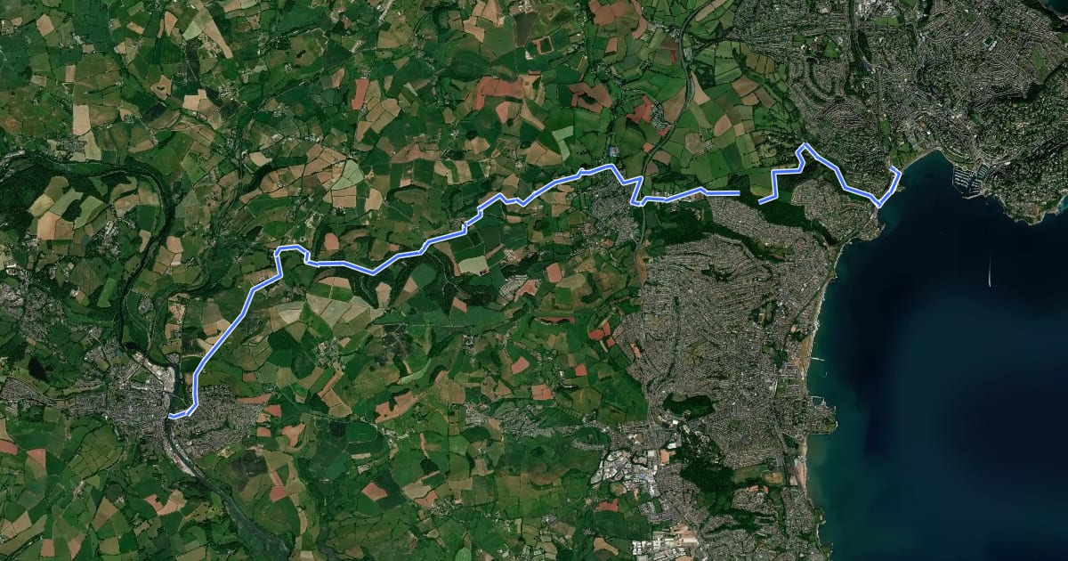 Маршрут Torbay Totnes Trail (3T) на спутниковом снимке