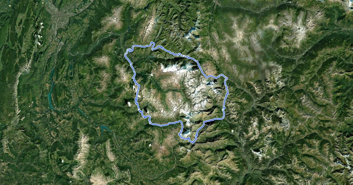Маршрут Tour de l'Oisans et Écrins на спутниковом снимке