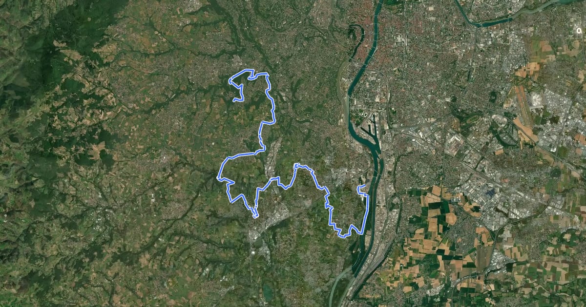 Маршрут Tour de Lyon, d'Yvours au Fort de Bruissin на спутниковом снимке
