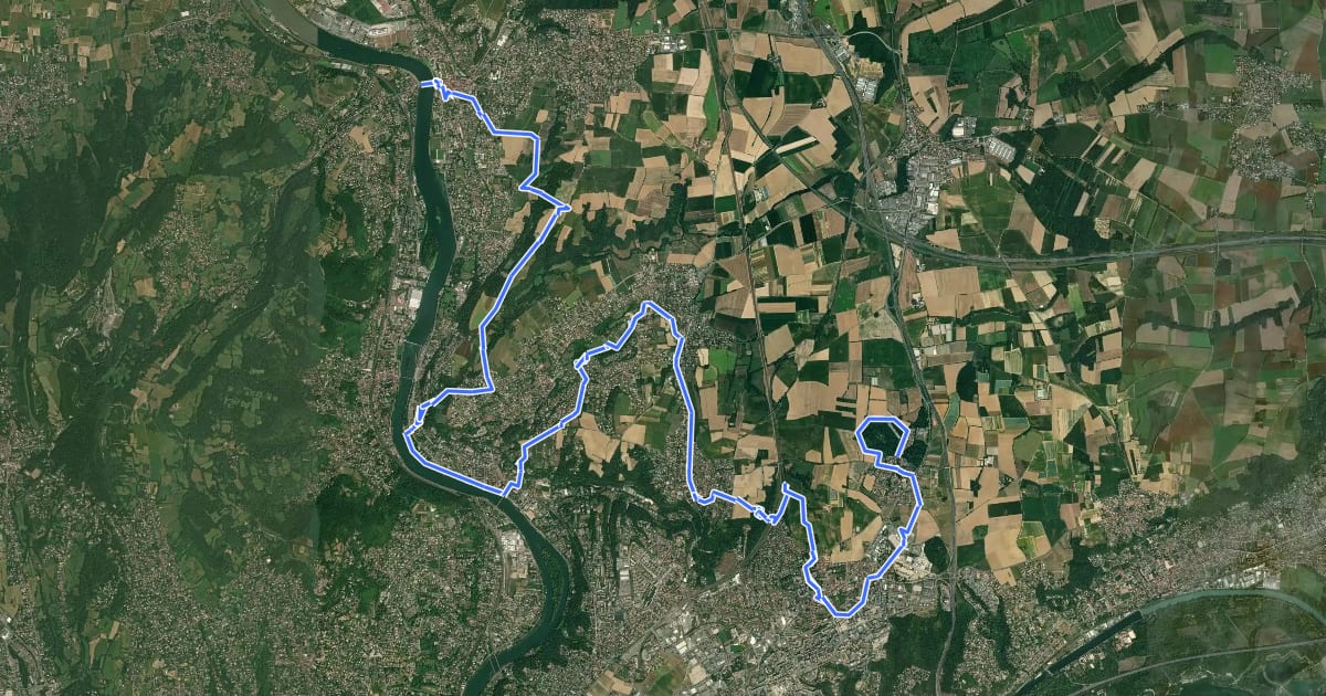 Маршрут Tour de Lyon, de la Saône au Fort de Vancia на спутниковом снимке