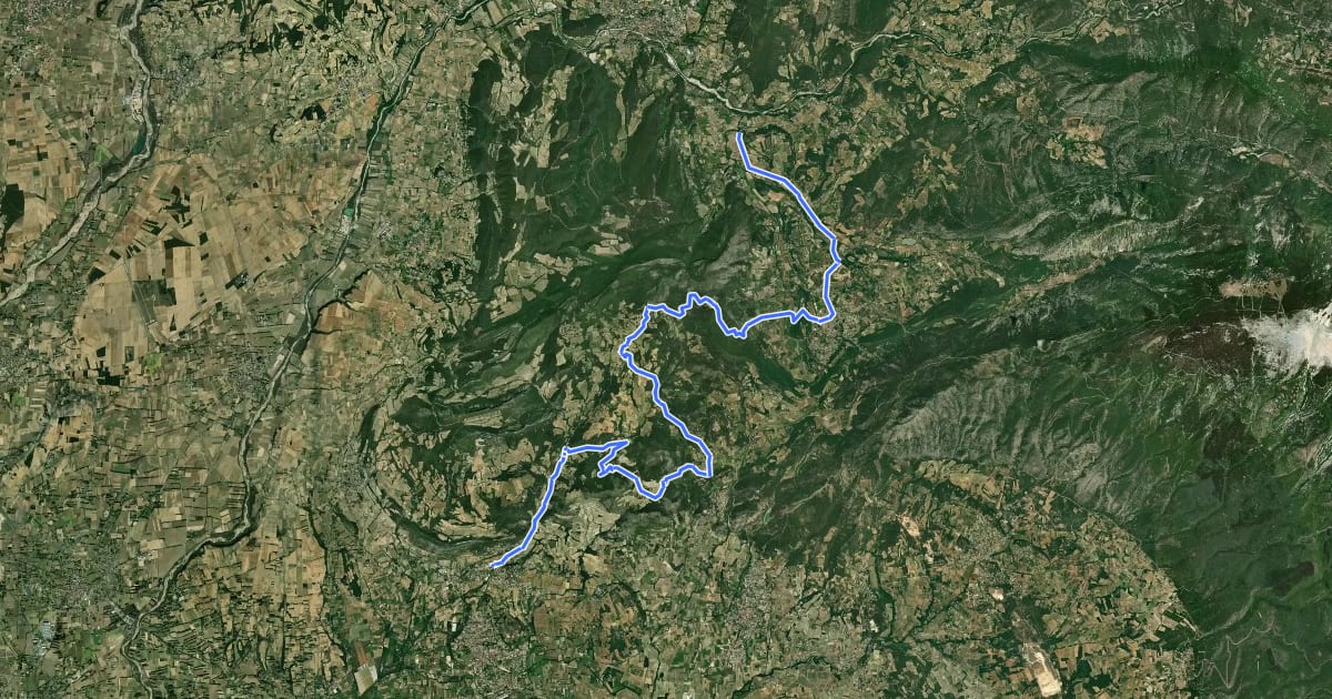 Маршрут Tour des Côtes-du-Rhône à vélo (variante liaison Est Beaumes de Venise-Vaison la Romaine) на спутниковом снимке