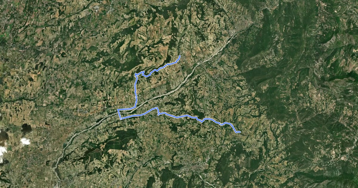 Маршрут Tour des Côtes-du-Rhône à vélo (variante liaison Nord-Est Puyméras-Vinsobres) на спутниковом снимке