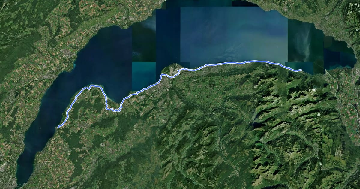 Маршрут Tour du Léman на спутниковом снимке