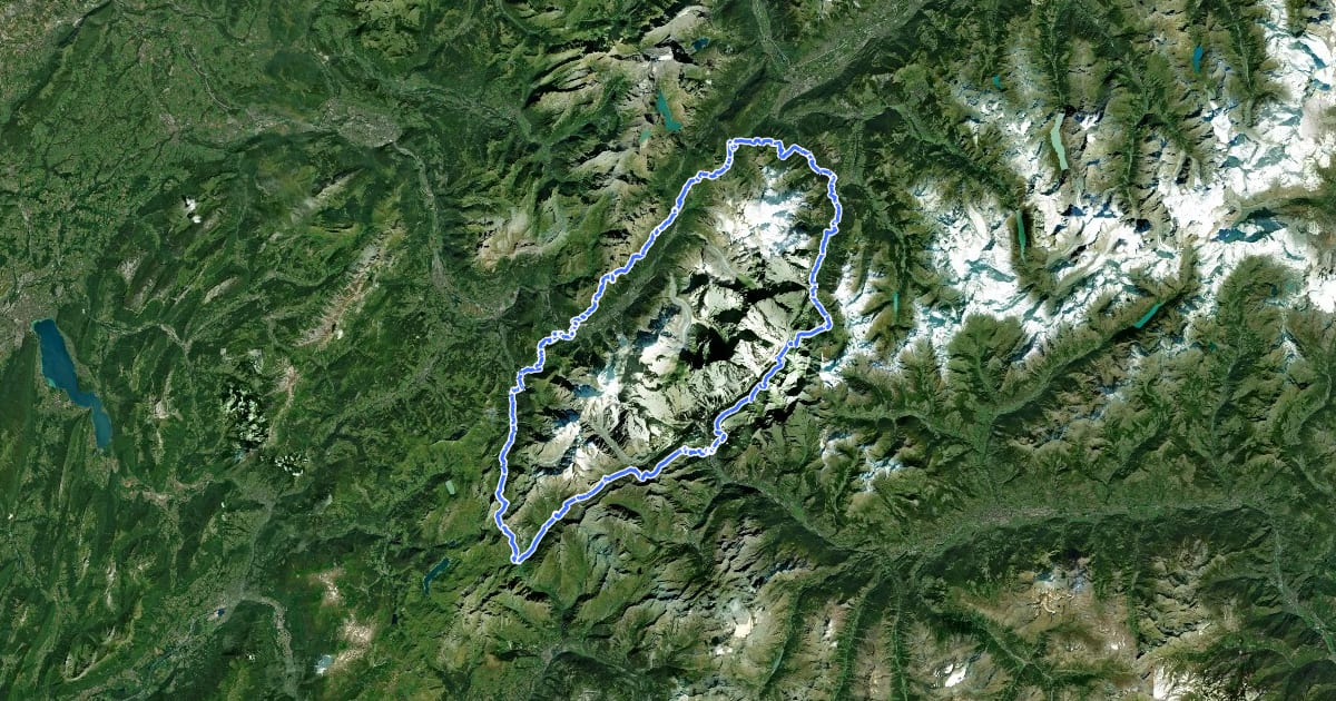 Маршрут Tour du Mont Blanc - Itinéraire principal на спутниковом снимке