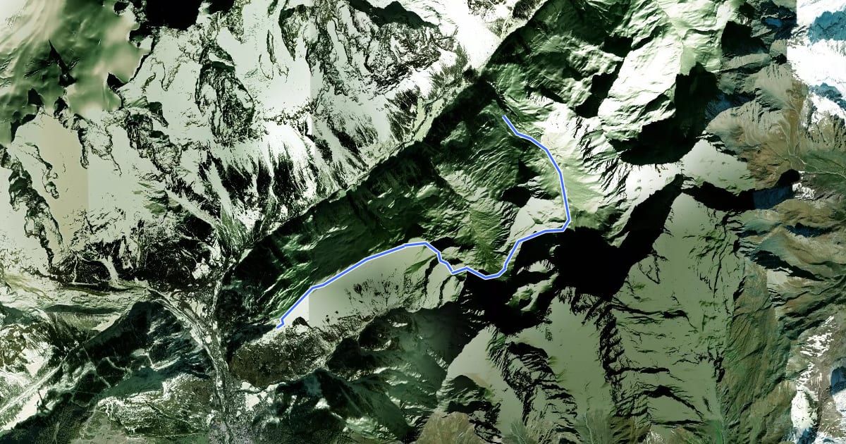 Маршрут Tour du Mont Blanc - Variante de la Tête Bernarda на спутниковом снимке