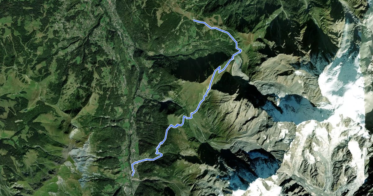 Маршрут Tour Du Mont Blanc - Variante du Col de Tricot на спутниковом снимке