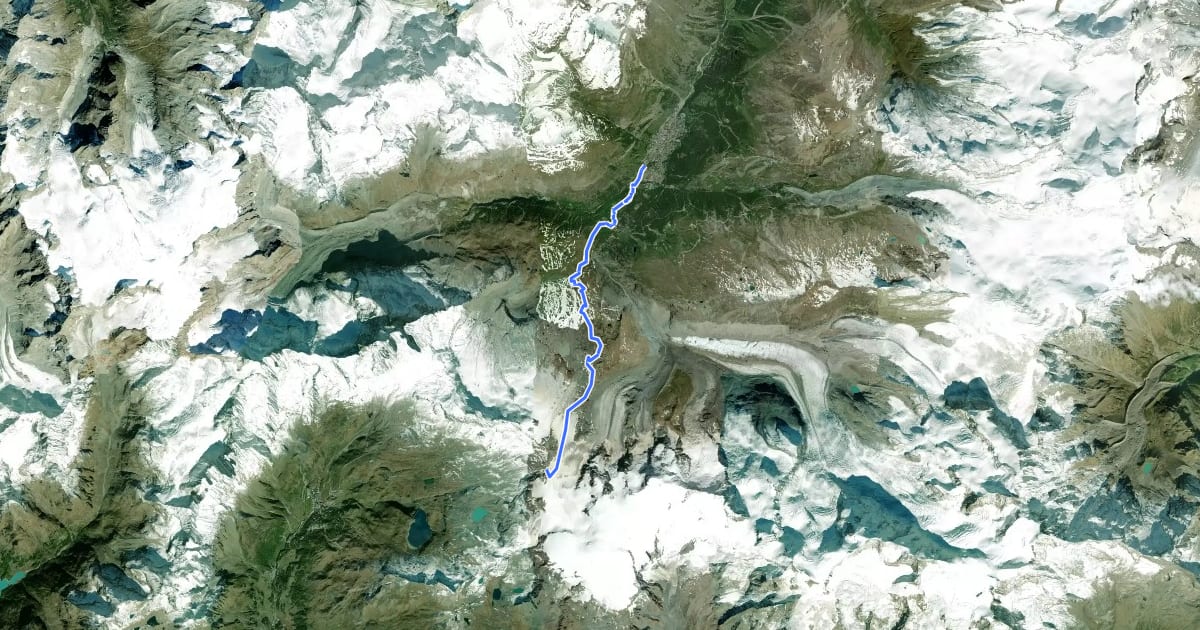 Маршрут Tour Monte Rosa tappa 1 на спутниковом снимке