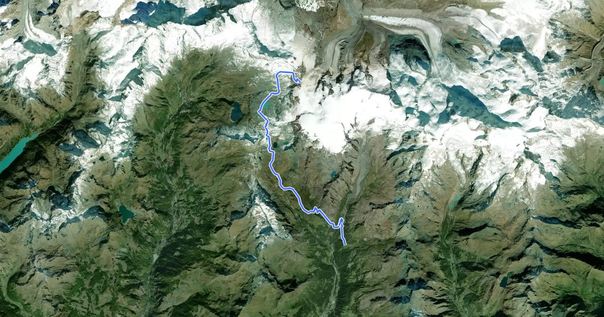 Маршрут Tour Monte Rosa tappa 2 на спутниковом снимке