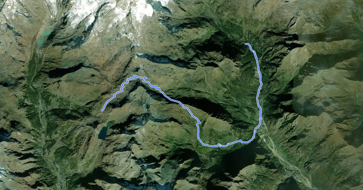Маршрут Tour Monte Rosa tappa 4 на спутниковом снимке