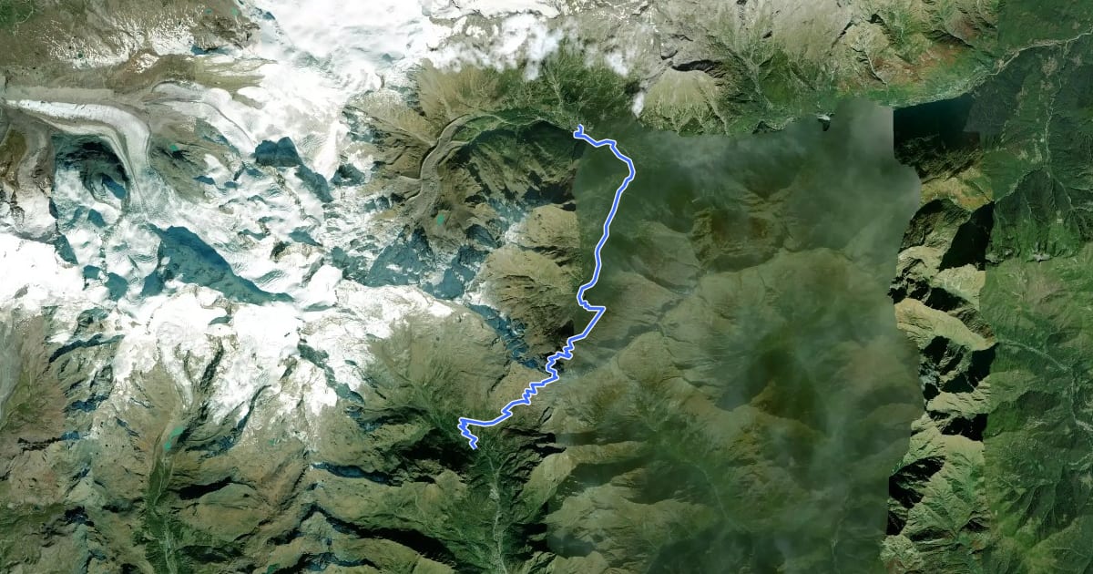 Маршрут Tour Monte Rosa tappa 5 на спутниковом снимке