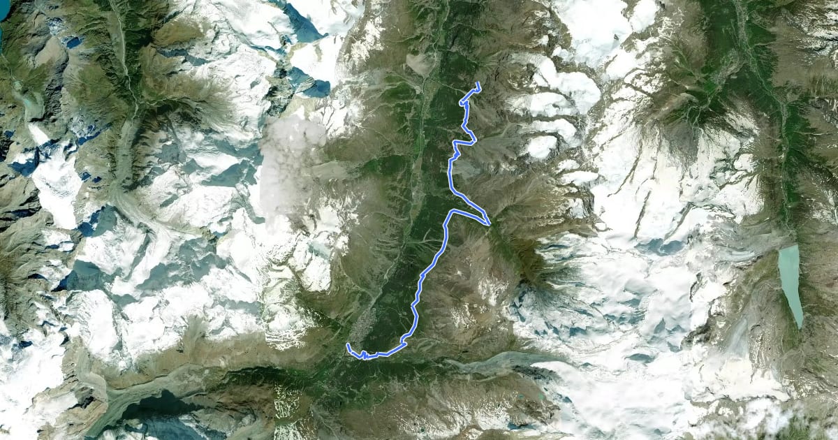 Маршрут Tour Monte Rosa tappa 9 на спутниковом снимке