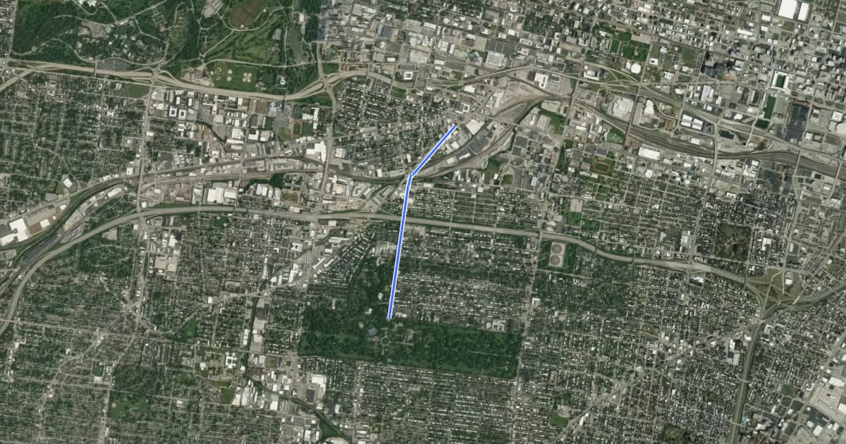 Маршрут Tower Grove Connector на спутниковом снимке