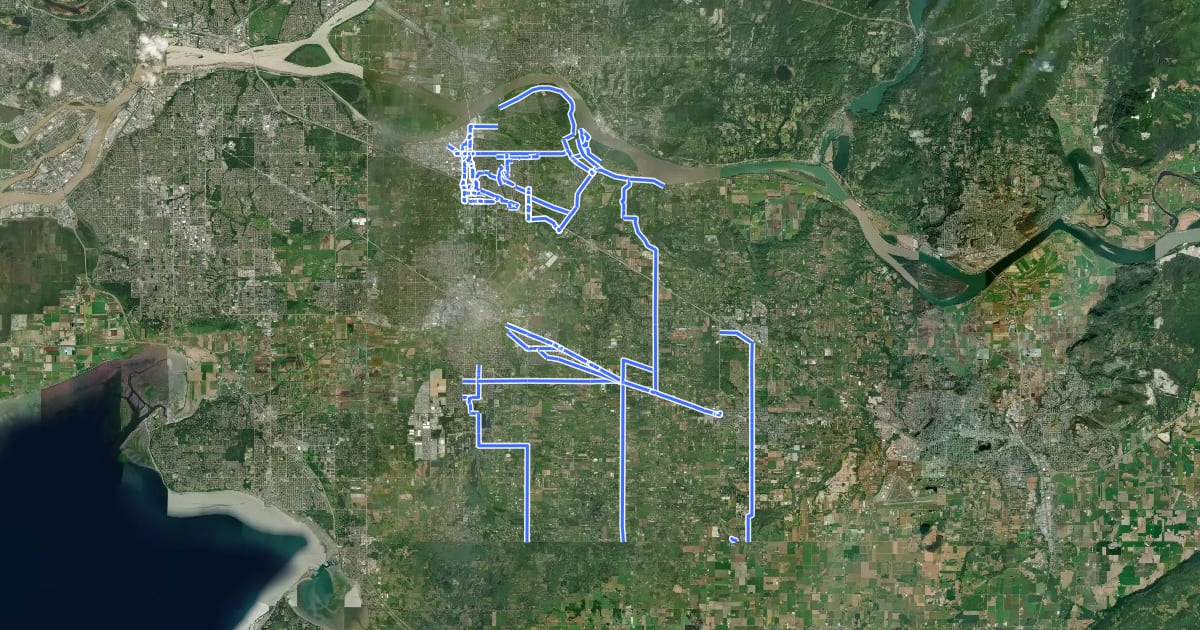Маршрут Township of Langley Bike Routes на спутниковом снимке