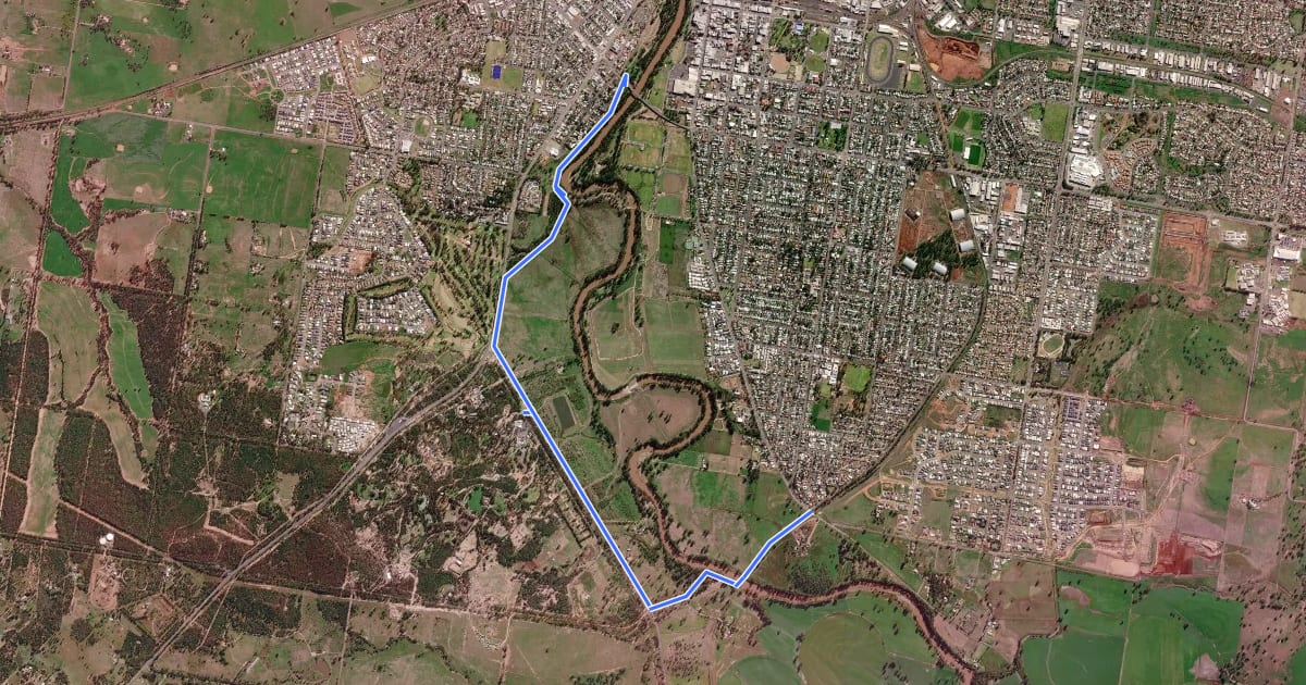 Маршрут Tracker Riley Cycleway на спутниковом снимке