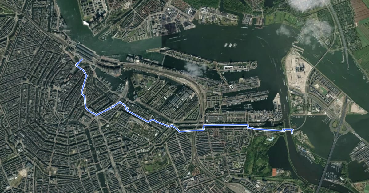 Маршрут Traject 1 - Amsterdam CS-Zeeburg на спутниковом снимке