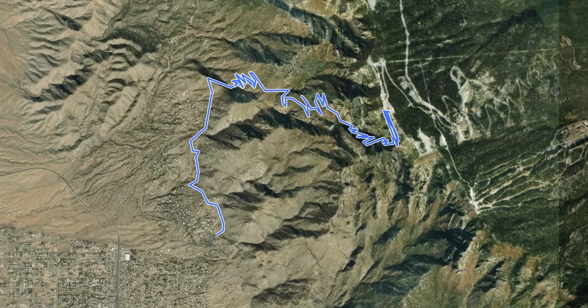 Маршрут Tram Lower Terminal to Sandia Crest на спутниковом снимке