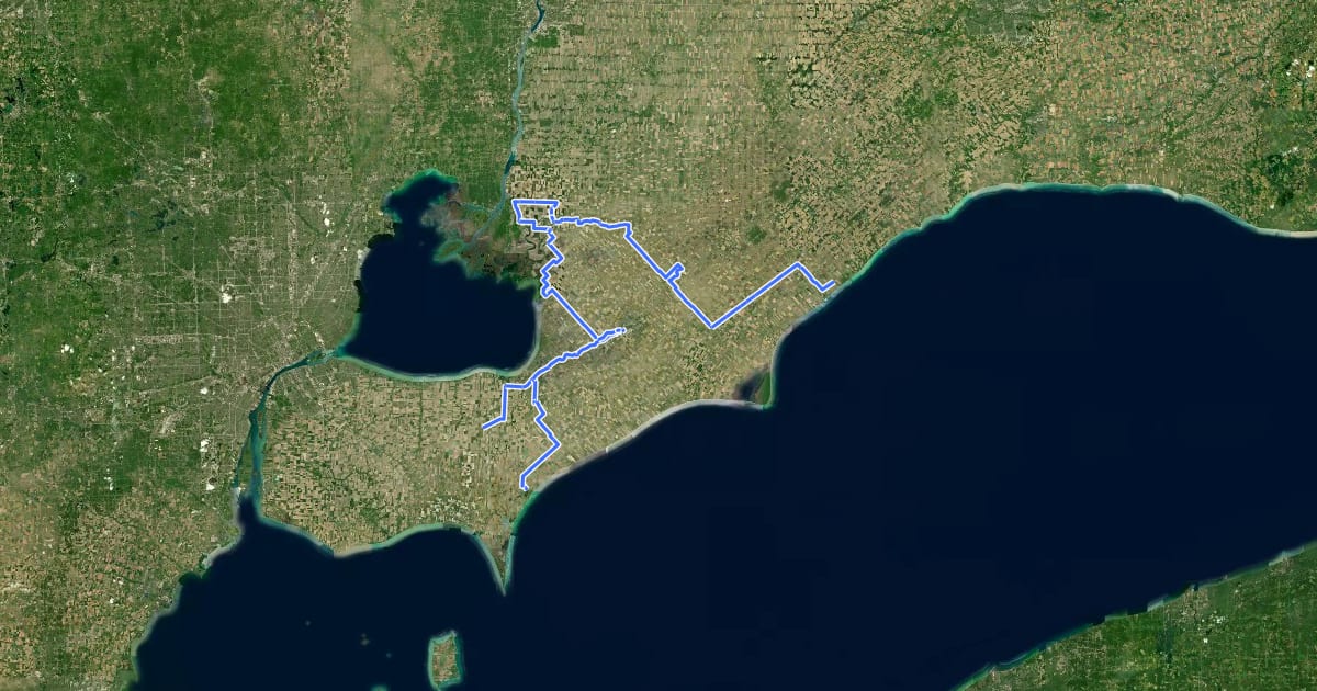 Маршрут Trans Canada Trail на спутниковом снимке