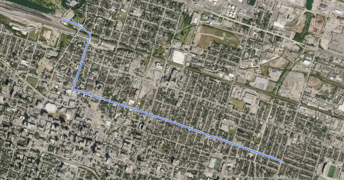 Маршрут Trans Canada Trail (Cannon Street) на спутниковом снимке