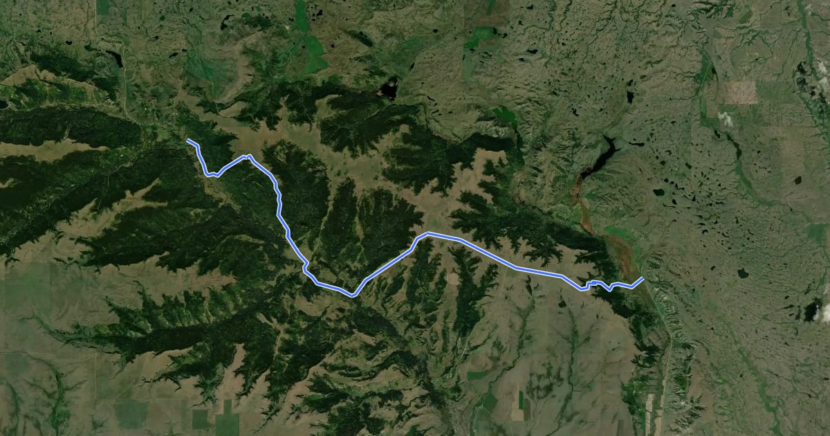 Маршрут Trans Canada Trail (Cypress Hills Park: SK: West Block to Alberta) на спутниковом снимке