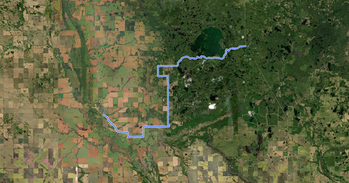 Маршрут Trans Canada Trail (Duck Mountain Park to Kamsack) на спутниковом снимке