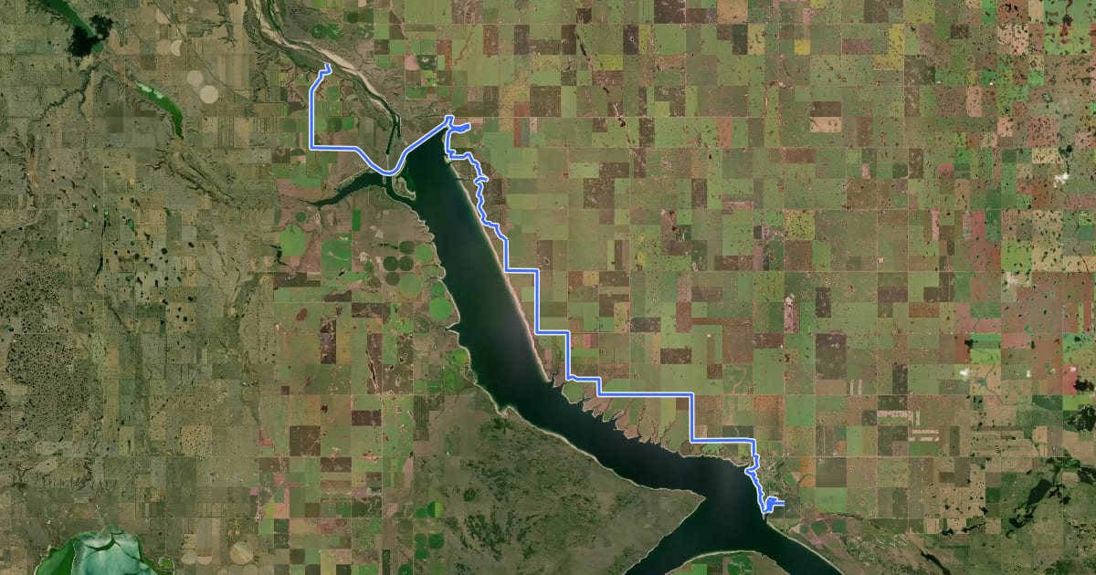Маршрут Trans Canada Trail (Elbow to Coldwell Recreation Site) на спутниковом снимке