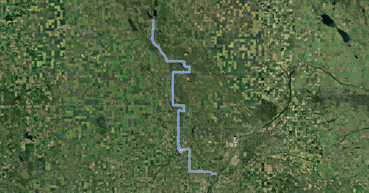 Маршрут Trans Canada Trail (Fort Saskatchewan to Athabasca) на спутниковом снимке