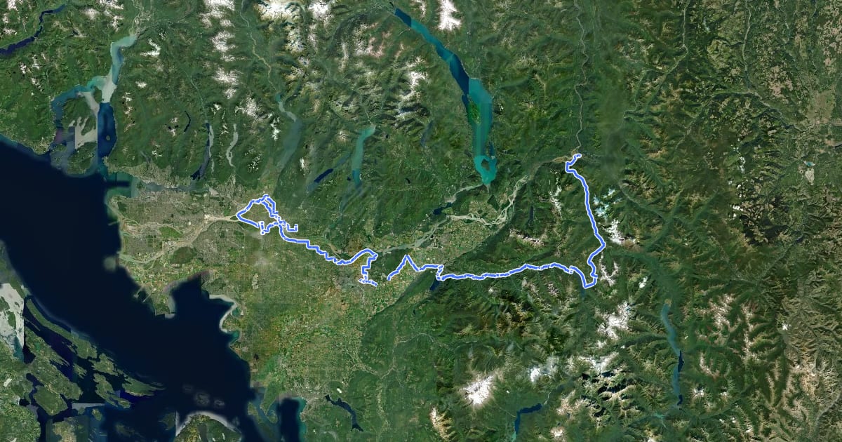 Маршрут Trans Canada Trail (Hope to Pitt River Bridge) на спутниковом снимке