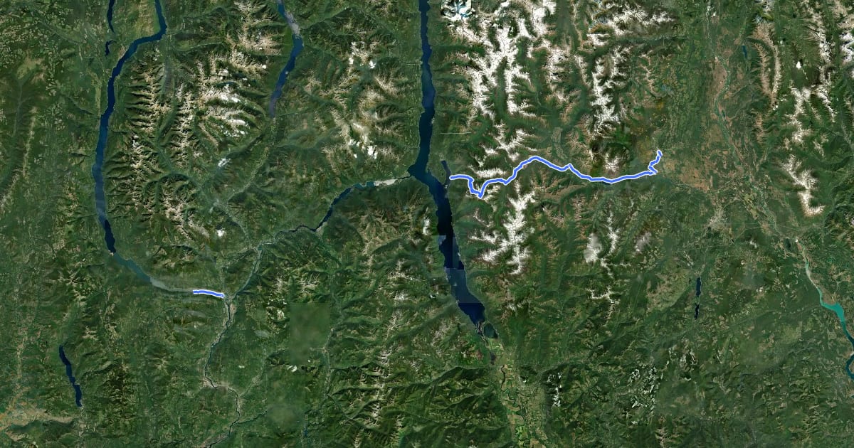 Маршрут Trans Canada Trail (Kimberley to Castlegar) на спутниковом снимке