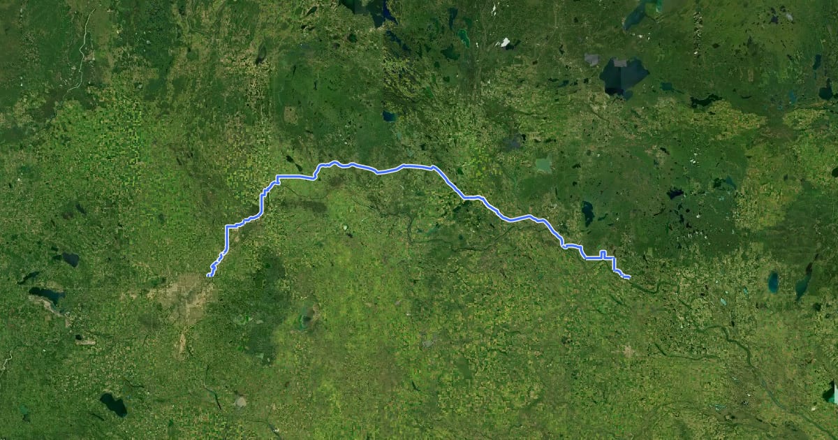 Маршрут Trans Canada Trail (Makaoo to Edmonton) на спутниковом снимке
