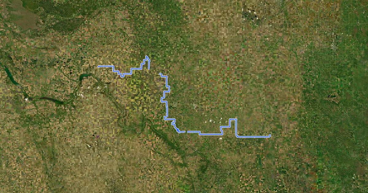 Маршрут Trans Canada Trail (Manitoba - Emerson to Swan Lake) на спутниковом снимке