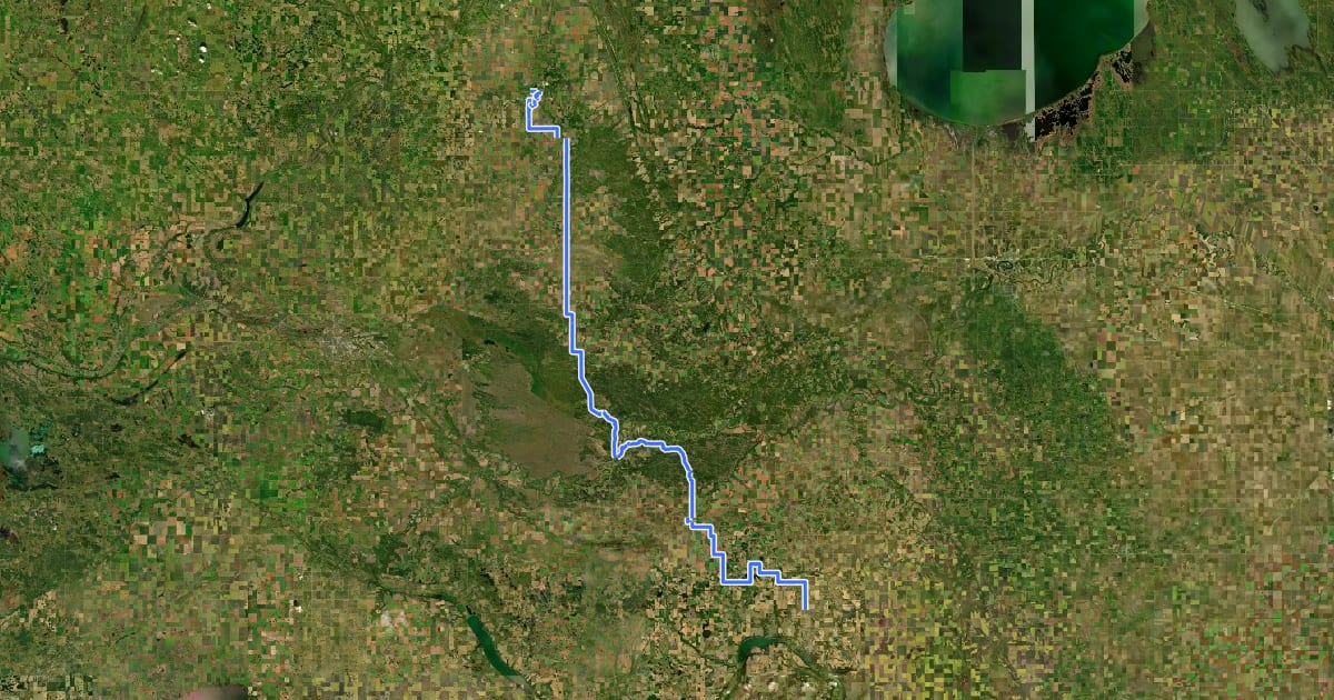 Маршрут Trans Canada Trail (Manitoba - Swan Lake to Neepawa) на спутниковом снимке