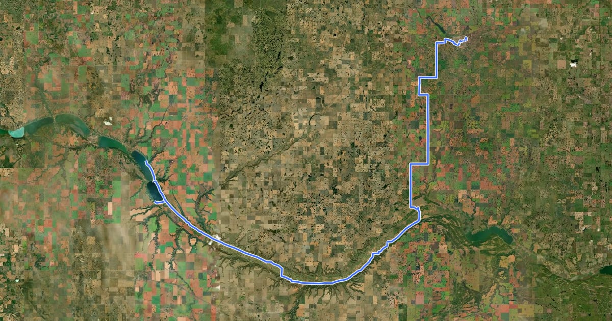 Маршрут Trans Canada Trail (Melville to Katepwa Lake) на спутниковом снимке