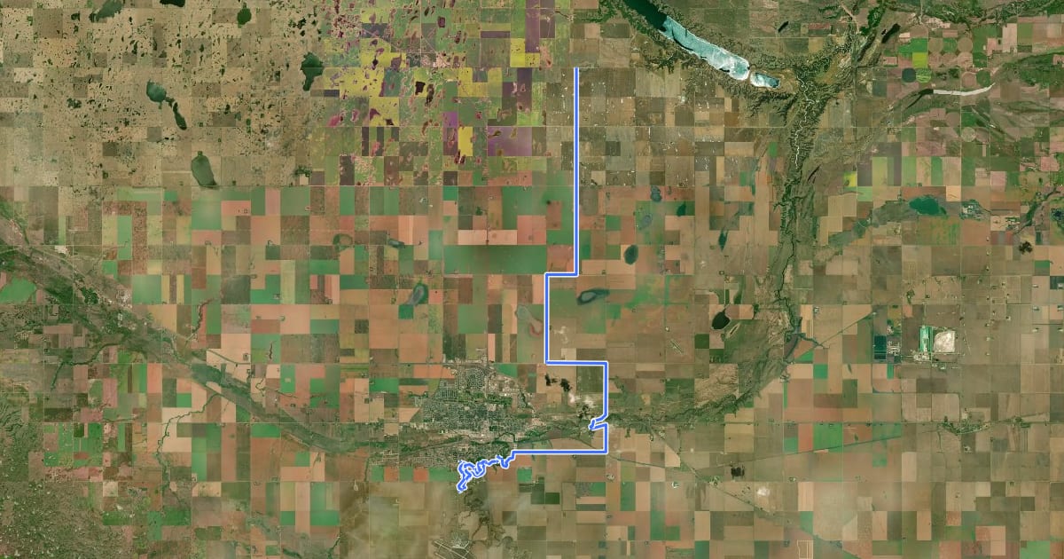 Маршрут Trans Canada Trail (Moose Jaw) на спутниковом снимке