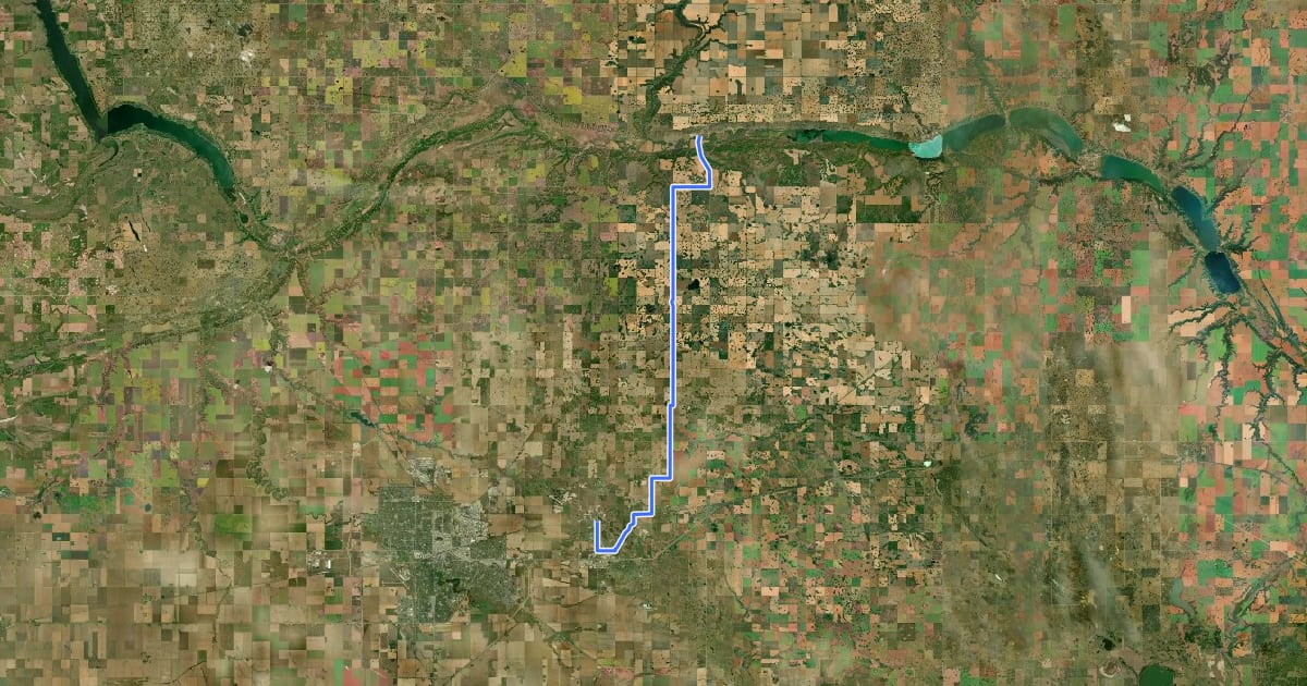 Маршрут Trans Canada Trail (Muscowpetung to Pilot Butte) на спутниковом снимке
