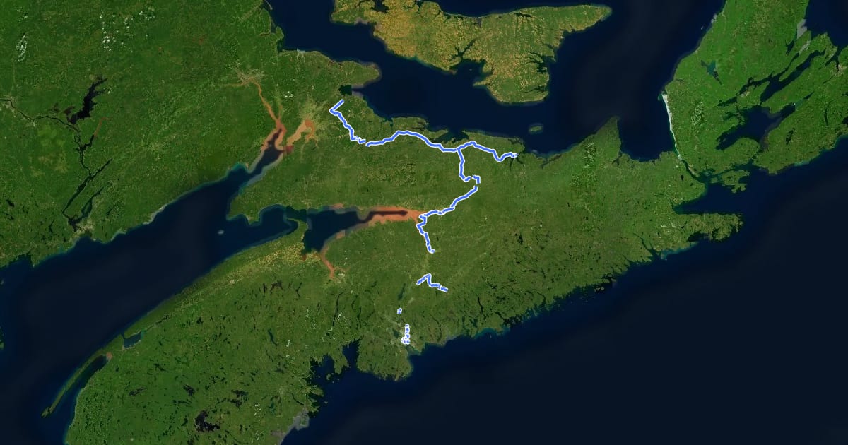Маршрут Trans Canada Trail (NB to Halifax) на спутниковом снимке