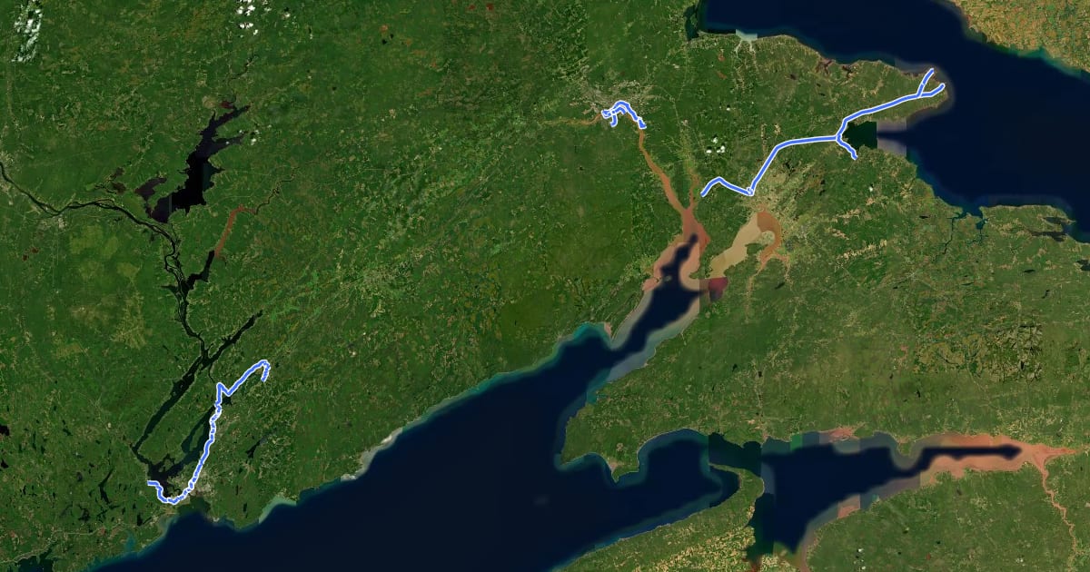 Маршрут Trans Canada Trail (New Brunswick - Saint John to Sackville) на спутниковом снимке