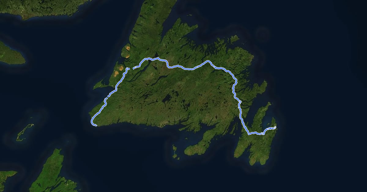 Маршрут Trans Canada Trail (Newfoundland) на спутниковом снимке