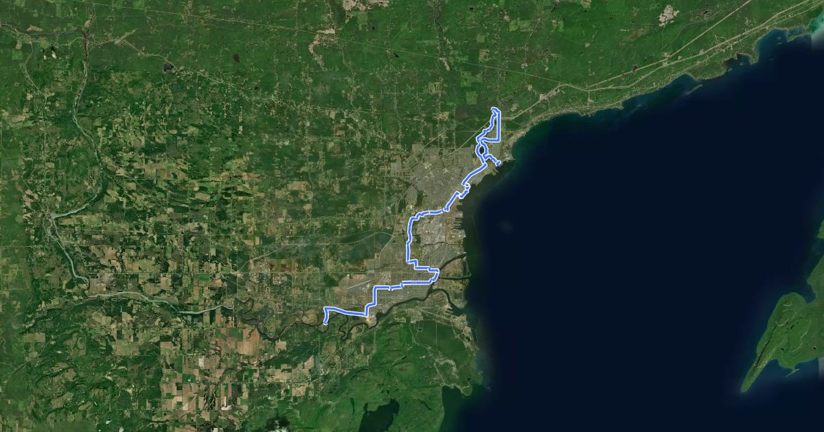 Маршрут Trans Canada Trail (Ontario - Thunder Bay) на спутниковом снимке