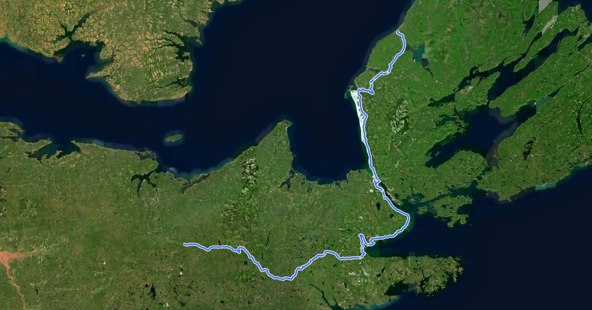 Маршрут Trans Canada Trail (Pictou to Cape Breton) на спутниковом снимке