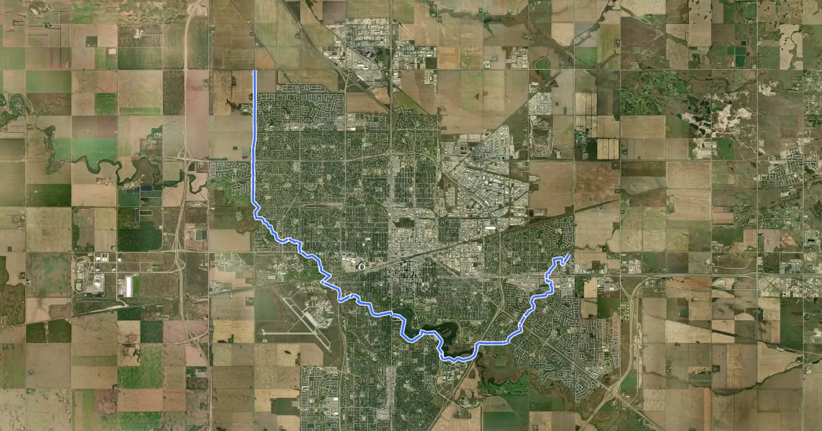 Маршрут Trans Canada Trail (Regina) на спутниковом снимке