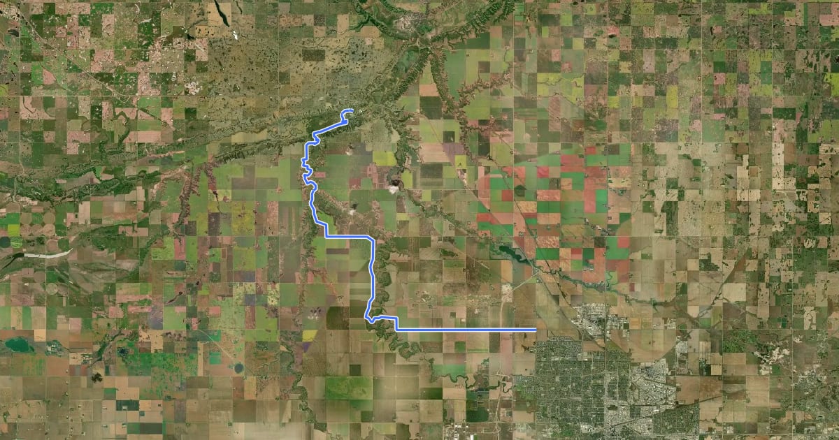 Маршрут Trans Canada Trail (Regina to Lumsden) на спутниковом снимке