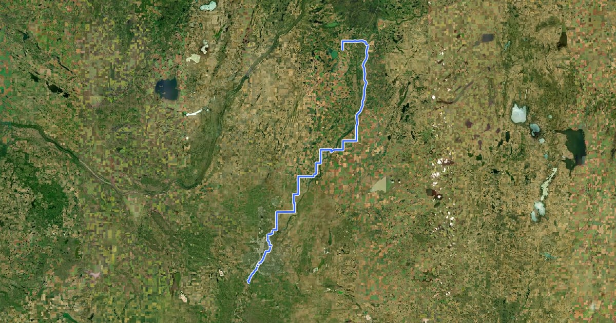 Маршрут Trans Canada Trail (Saskatoon to Duck Lake) на спутниковом снимке