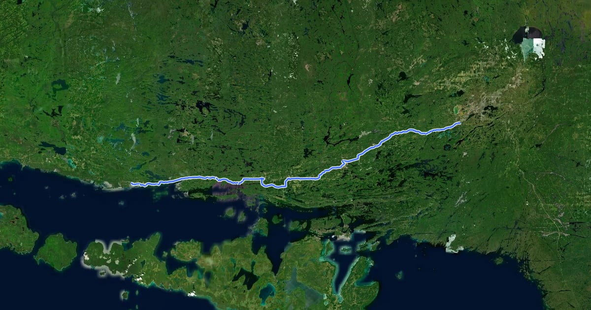 Маршрут Trans Canada Trail (Sudbury to Blind River) на спутниковом снимке