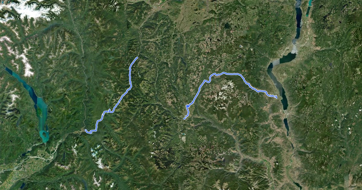 Маршрут Trans Canada Trail (Summerland to Hope) на спутниковом снимке