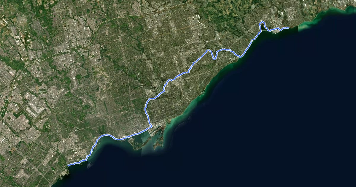 Маршрут Trans Canada Trail - Toronto на спутниковом снимке