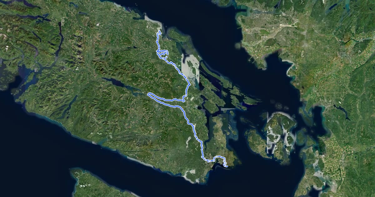 Маршрут Trans-Canada Trail (Vancouver Island) на спутниковом снимке