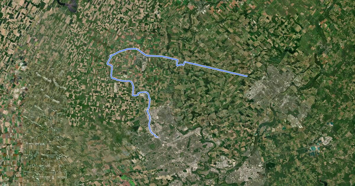 Маршрут Trans Canada Trail (Waterloo-Guelph) на спутниковом снимке