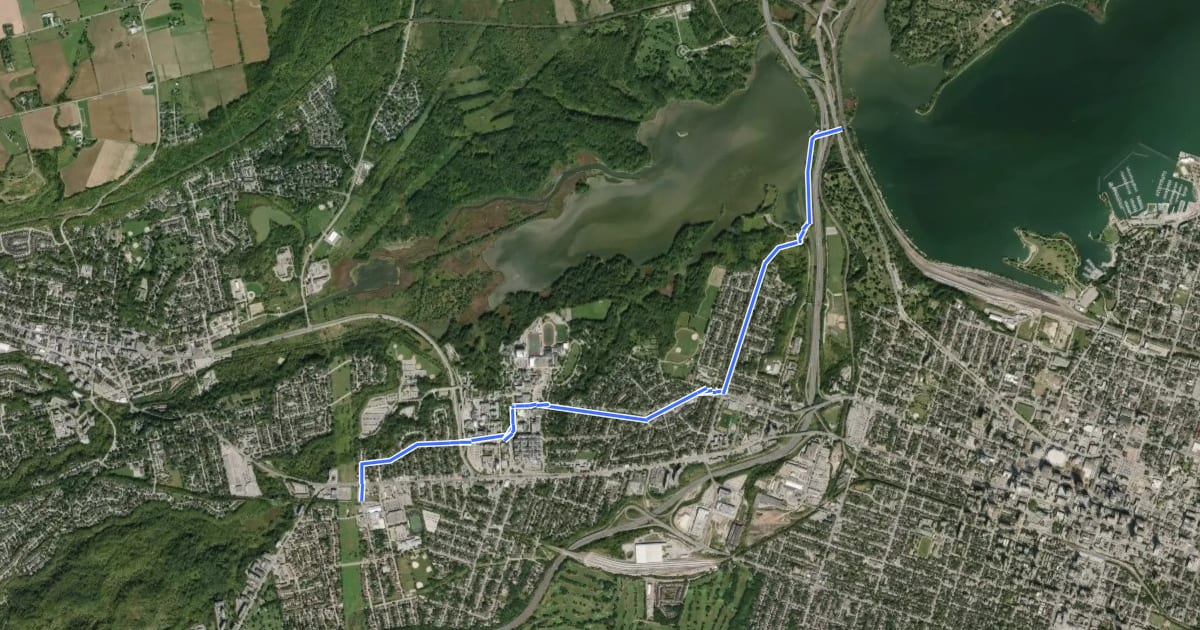 Маршрут Trans Canada Trail (Westdale-McMaster) на спутниковом снимке